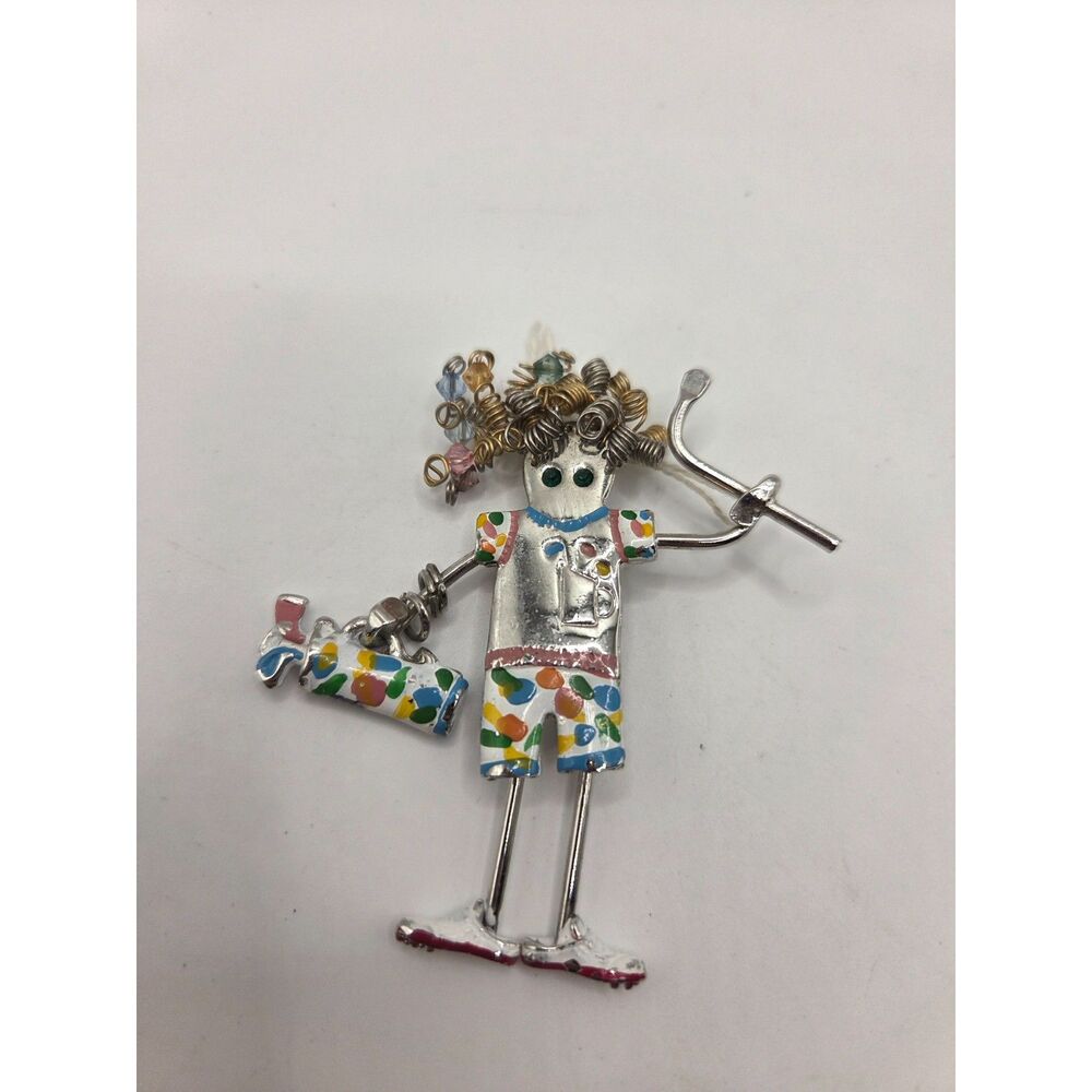 1834. Vintage 80s Funny Golf Player Pin Brooch